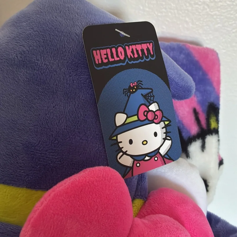 NWT- Halloween Hello Kitty Witch Hat Pillow Plush & Throw Blanket 45x55 Set
